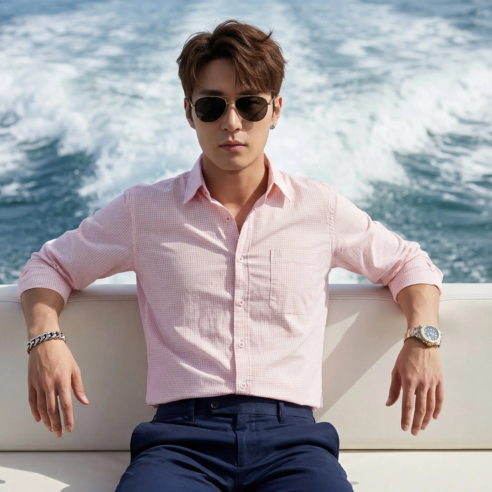 Men's Peach Checks Slim Fit Shirts - Image 2