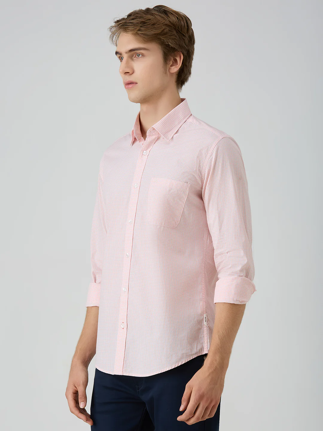Men's Peach Checks Slim Fit Shirts - Image 4