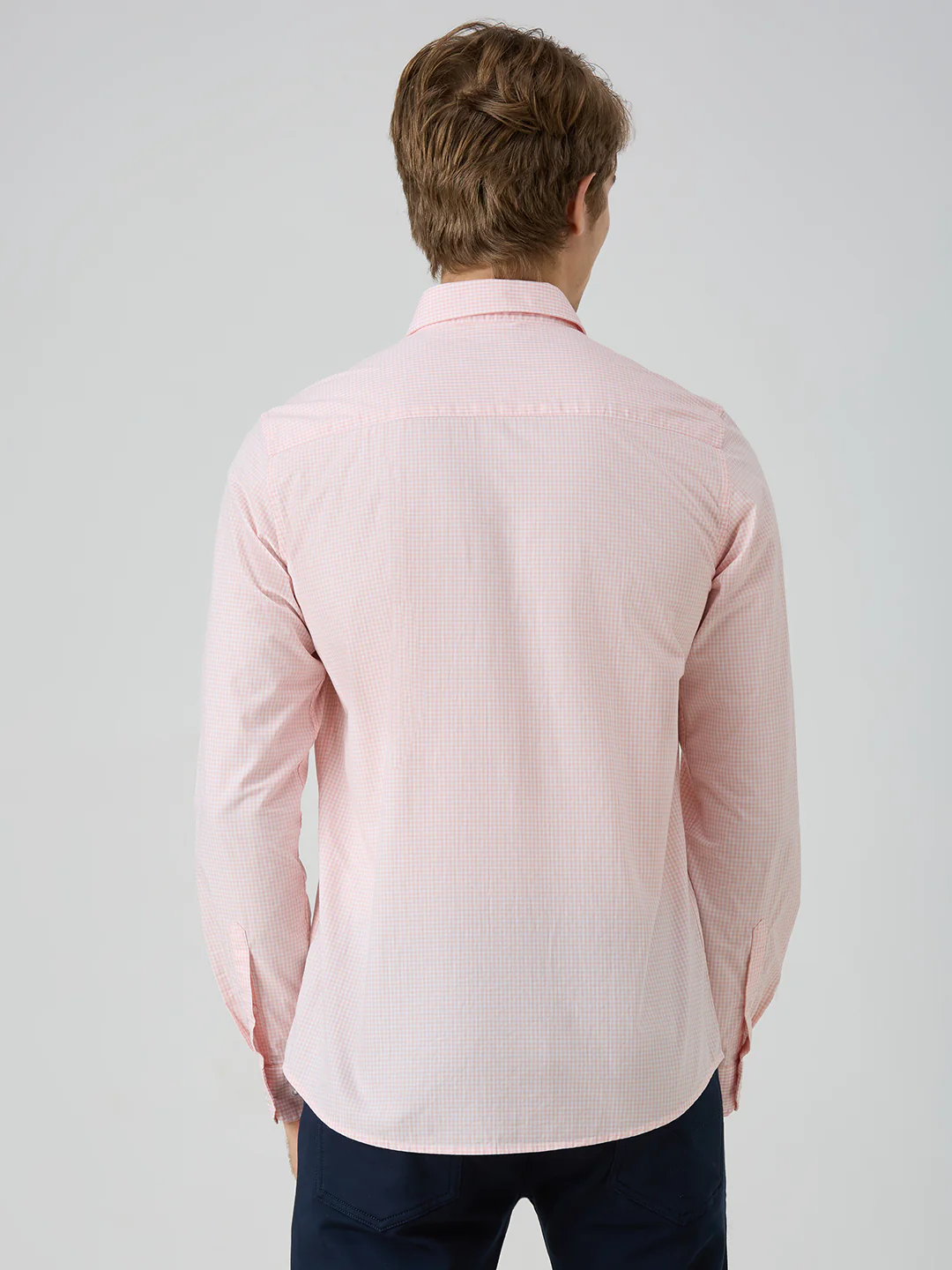 Men's Peach Checks Slim Fit Shirts - Image 6