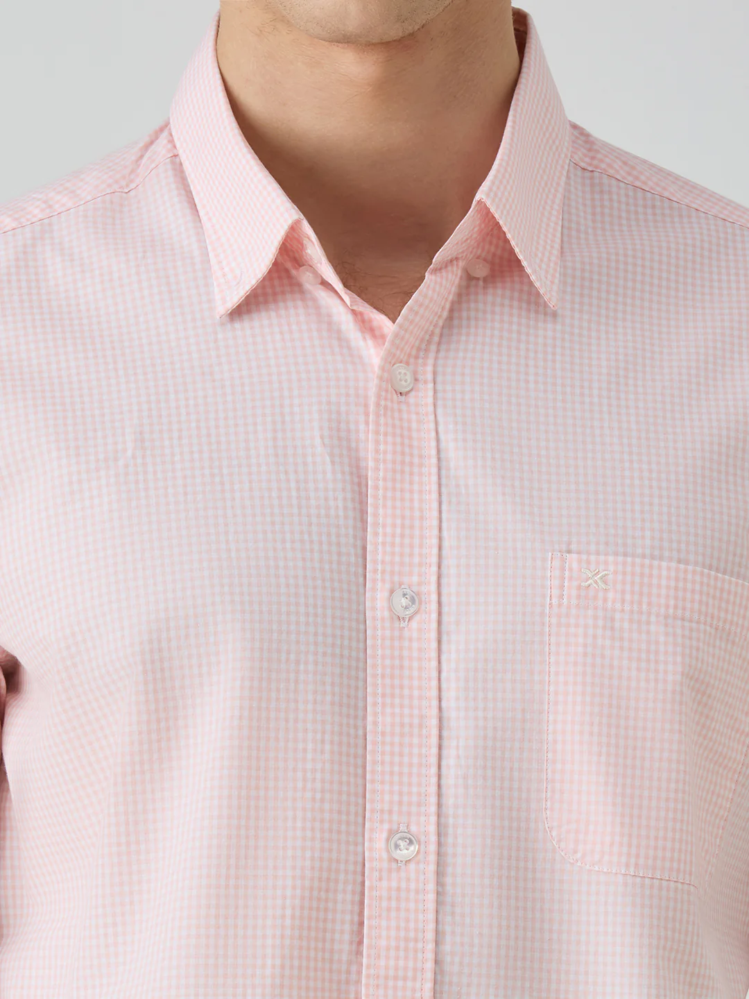 Men's Peach Checks Slim Fit Shirts - Image 7