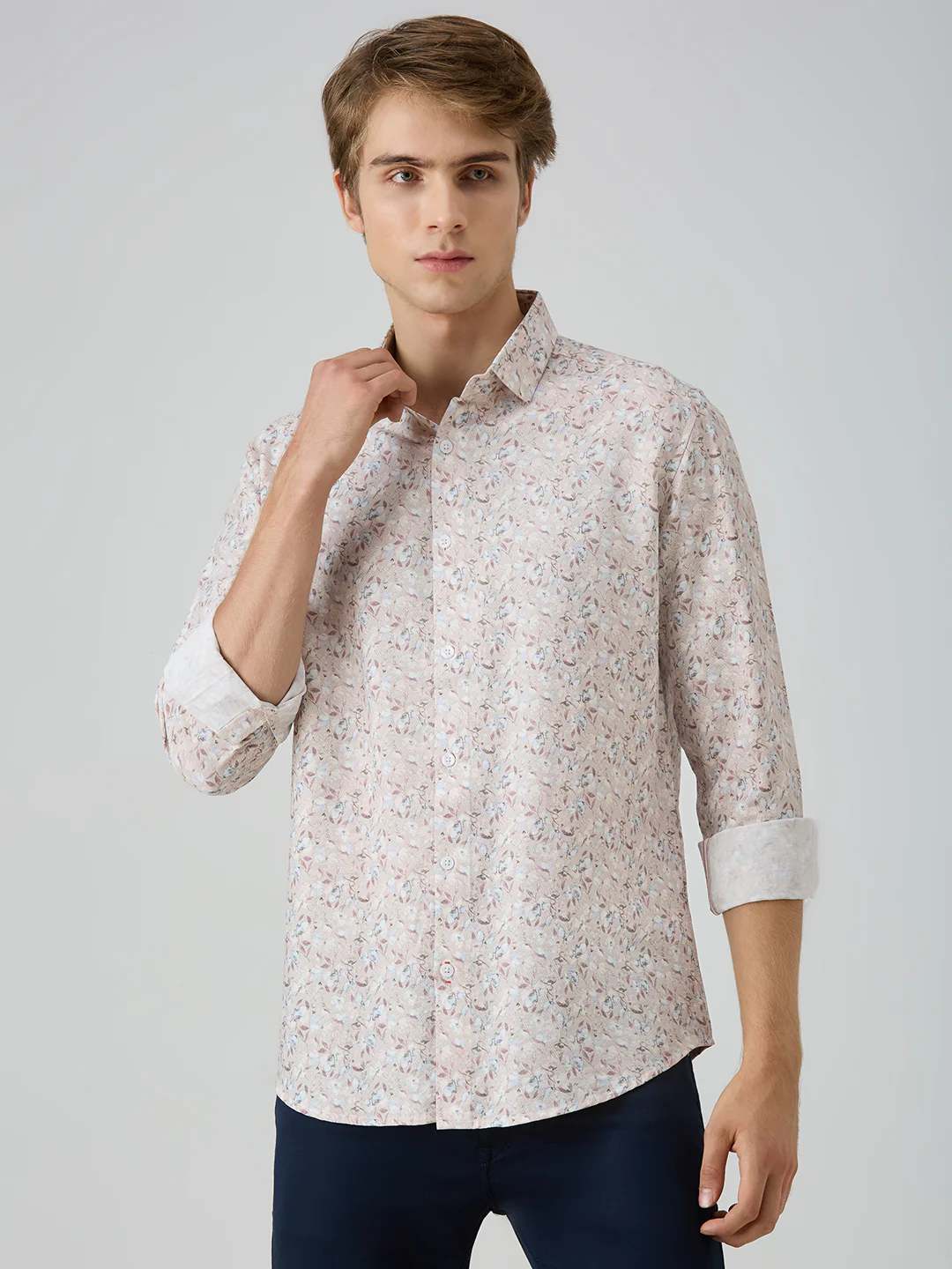 Men's Peach Printed Slim Fit Shirts - Image 3