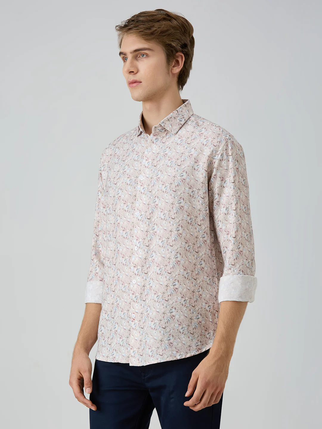 Men's Peach Printed Slim Fit Shirts - Image 4