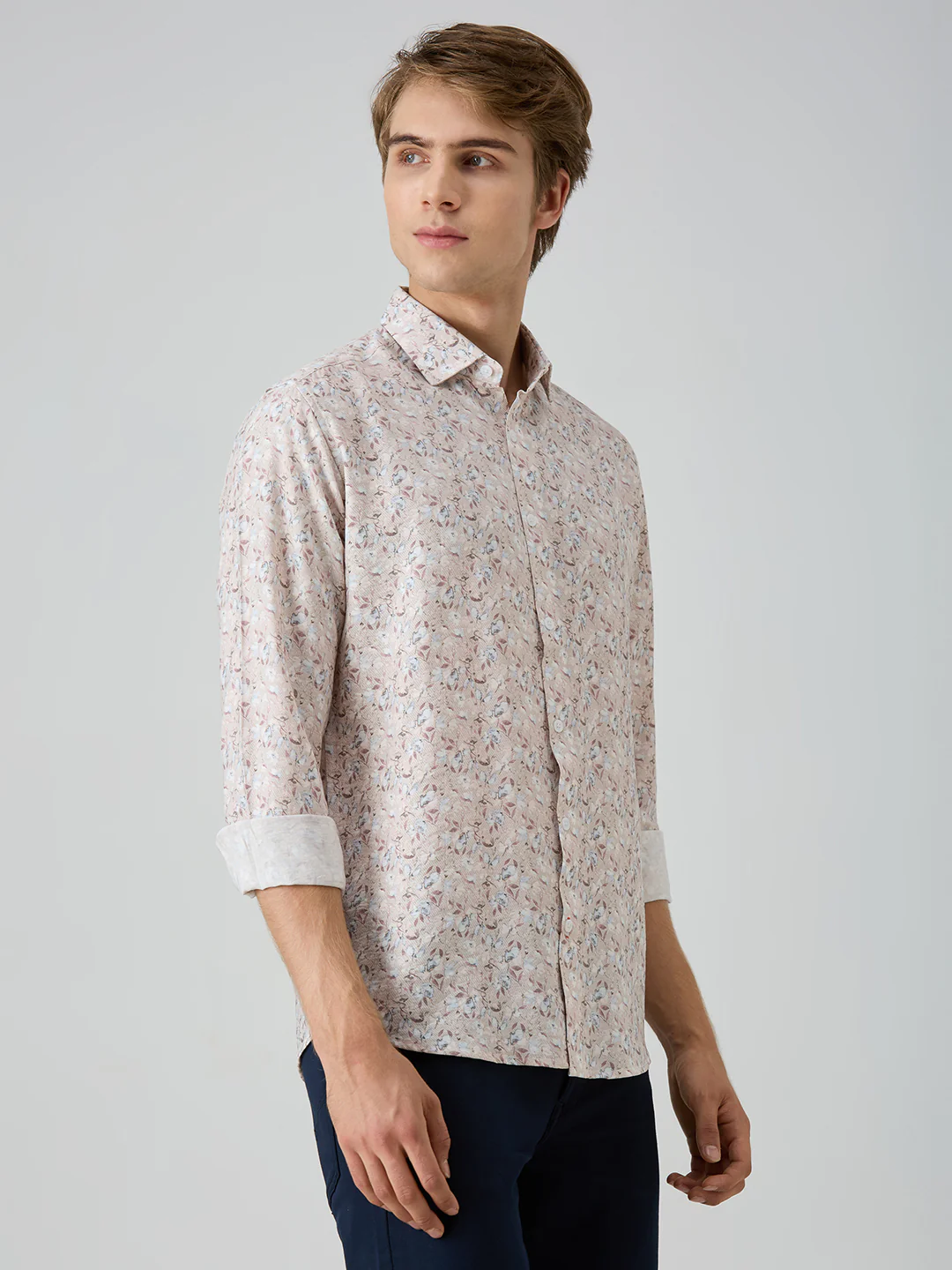 Men's Peach Printed Slim Fit Shirts - Image 5