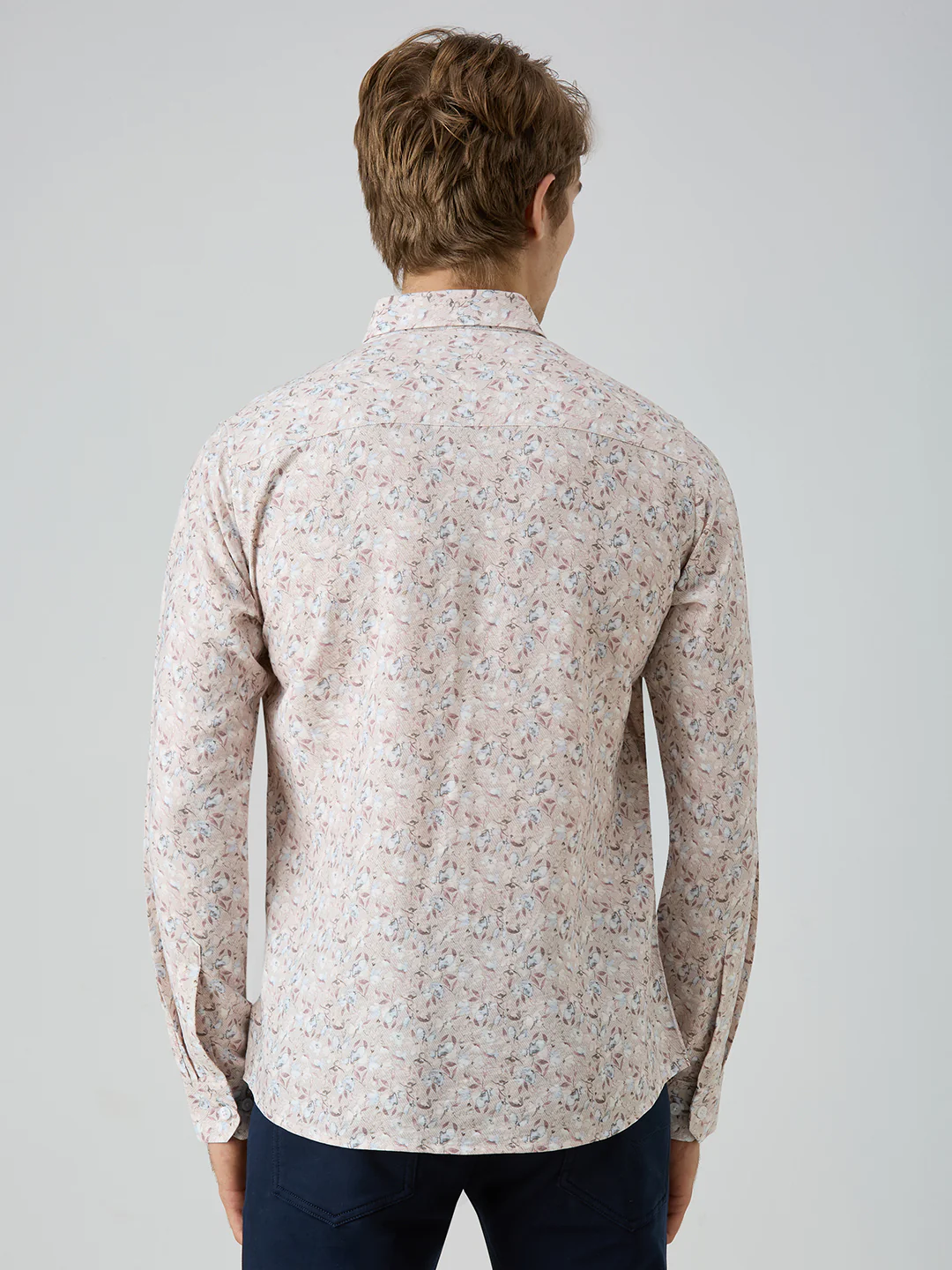 Men's Peach Printed Slim Fit Shirts - Image 6