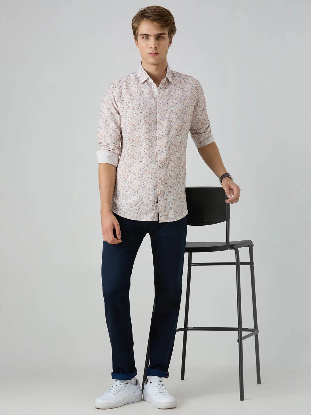 Men's Peach Printed Slim Fit Shirts - Image 8