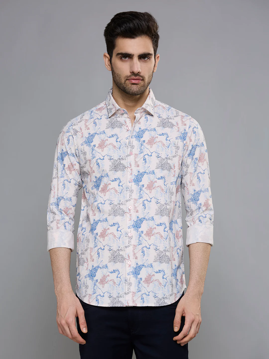 Men's Peach Printed Slim Fit Shirts - Image 3