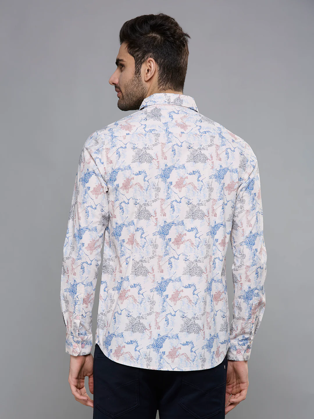 Men's Peach Printed Slim Fit Shirts - Image 6