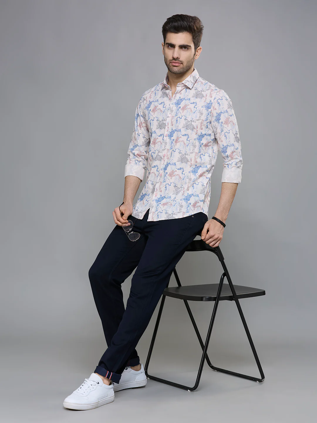 Men's Peach Printed Slim Fit Shirts - Image 8