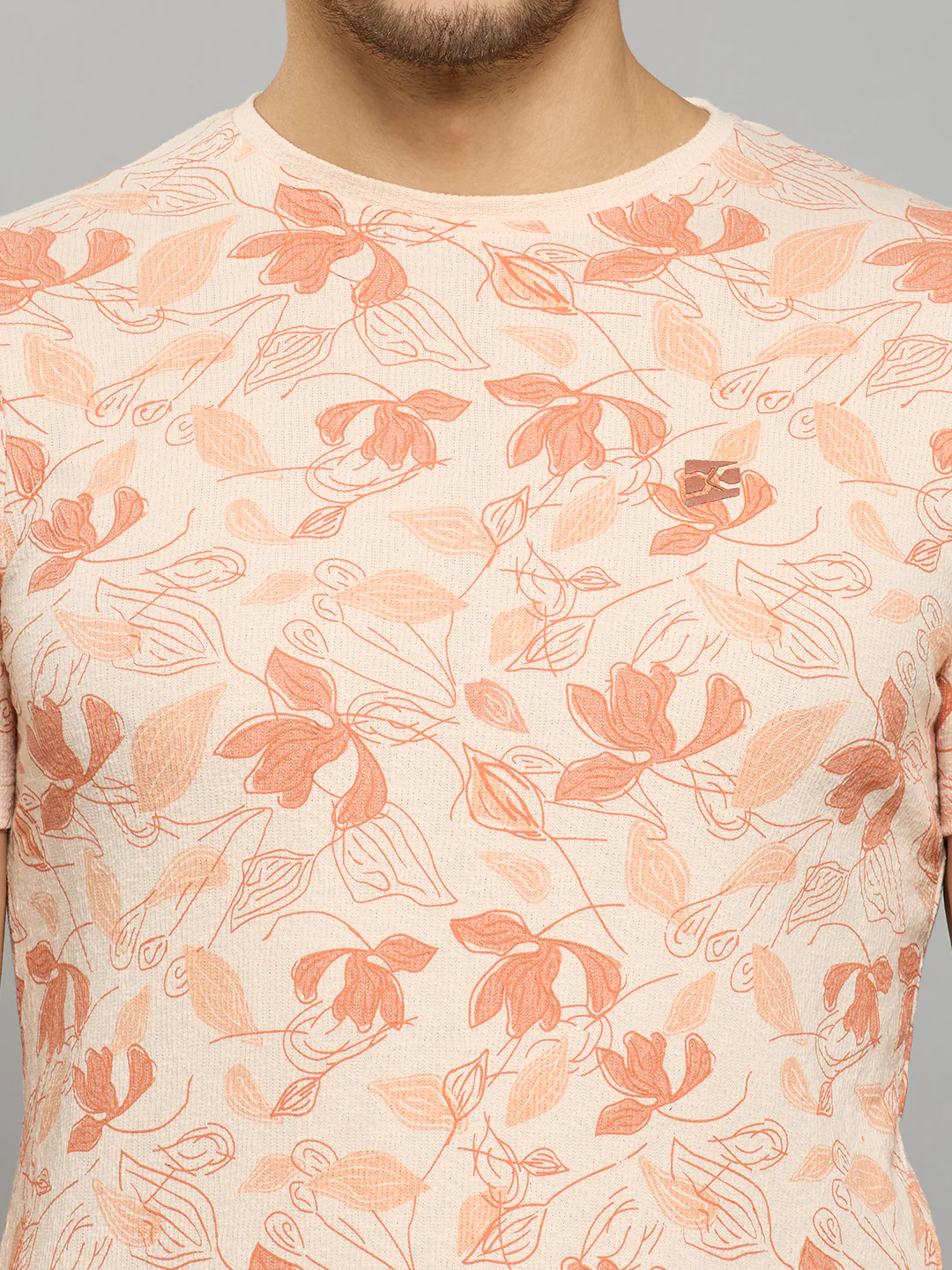 Men's Peach Printed Slim Fit T-Shirts - Image 5