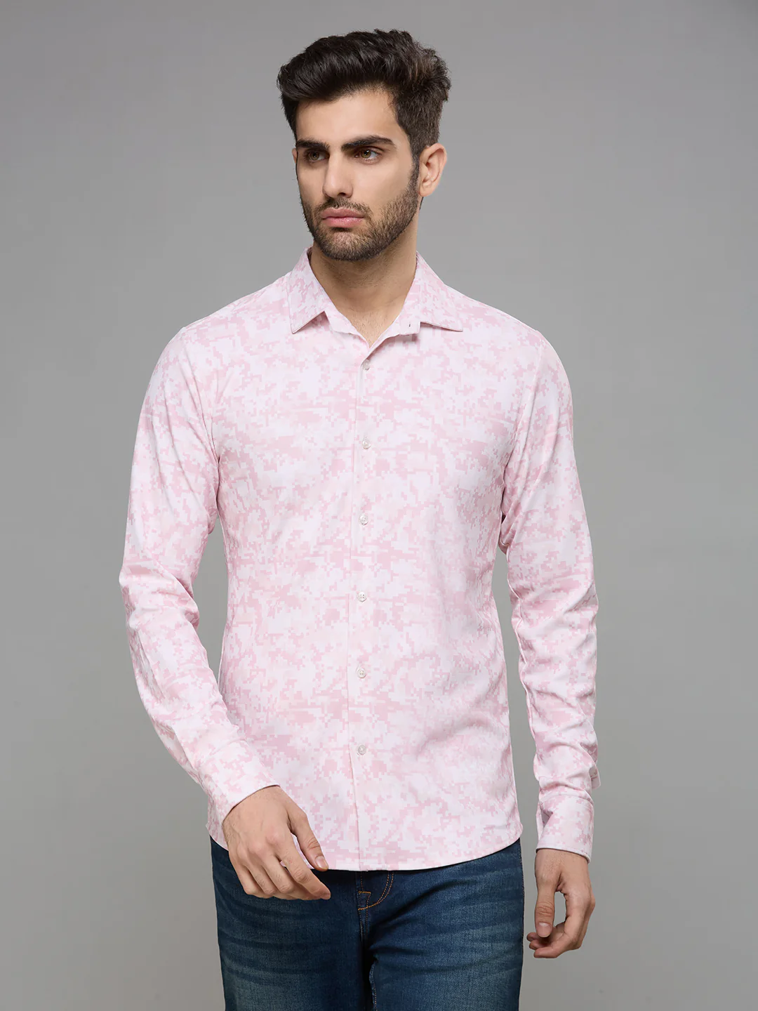 Men's Peach Printed Straight Fit - Image 3