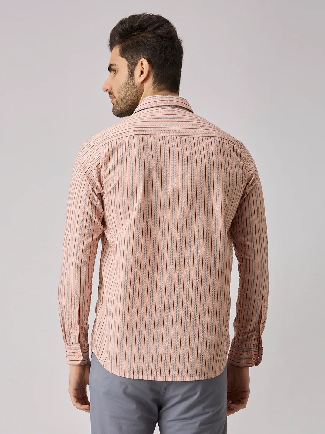 Men's Peach Stripe Slim Fit Shirts - Image 6