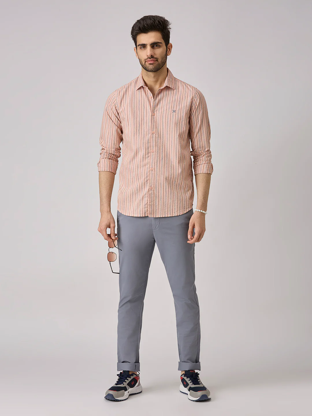 Men's Peach Stripe Slim Fit Shirts - Image 8
