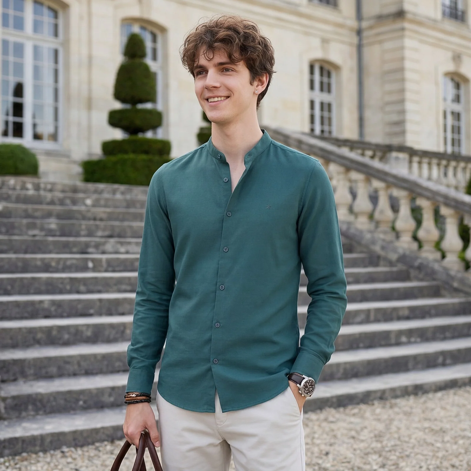 Men's Petrol Printed Slim Fit Shirts - Image 2