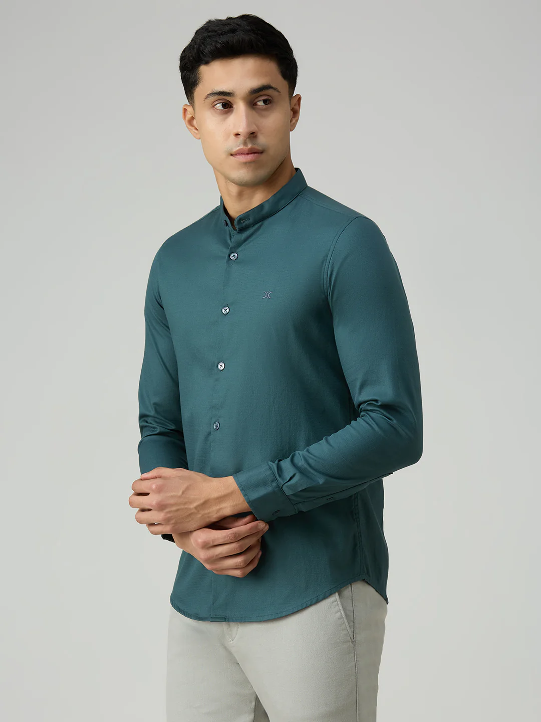 Men's Petrol Printed Slim Fit Shirts - Image 4