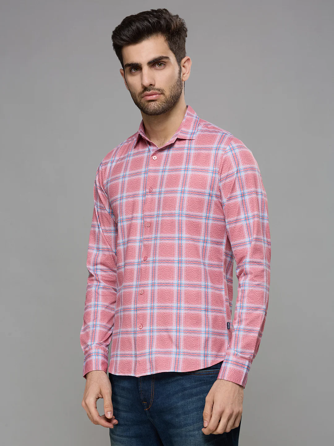 Men's Pink Checks Slim Fit Shirts - Image 5