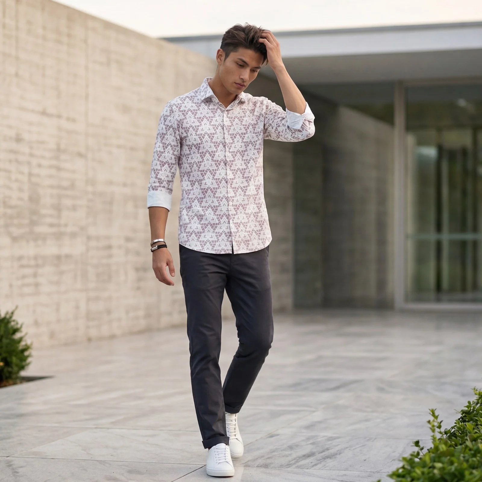 Men's Pink Printed Slim Fit Shirts