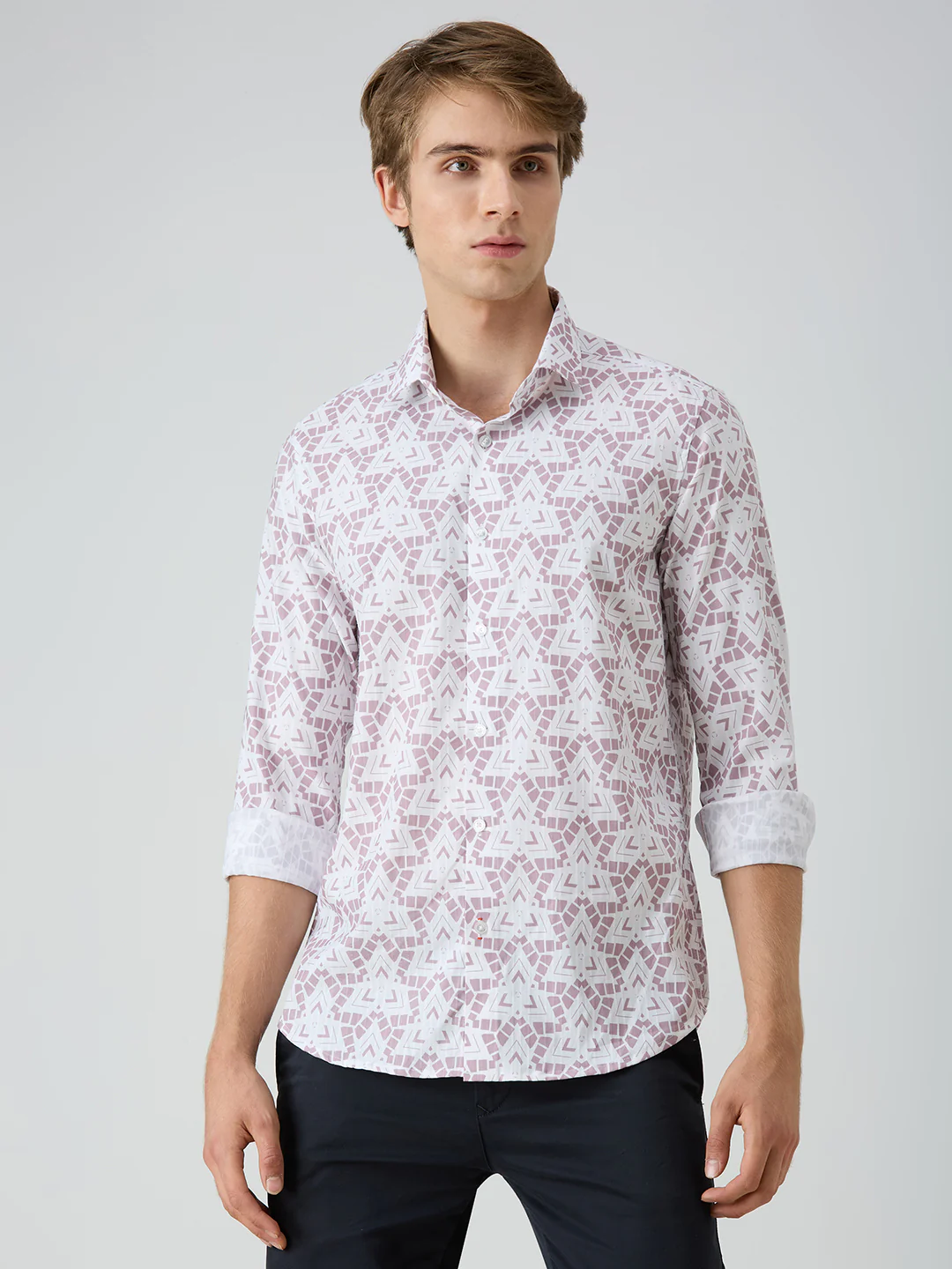 Men's Pink Printed Slim Fit Shirts - Image 3