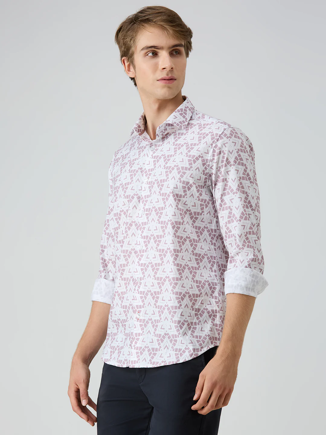 Men's Pink Printed Slim Fit Shirts - Image 4