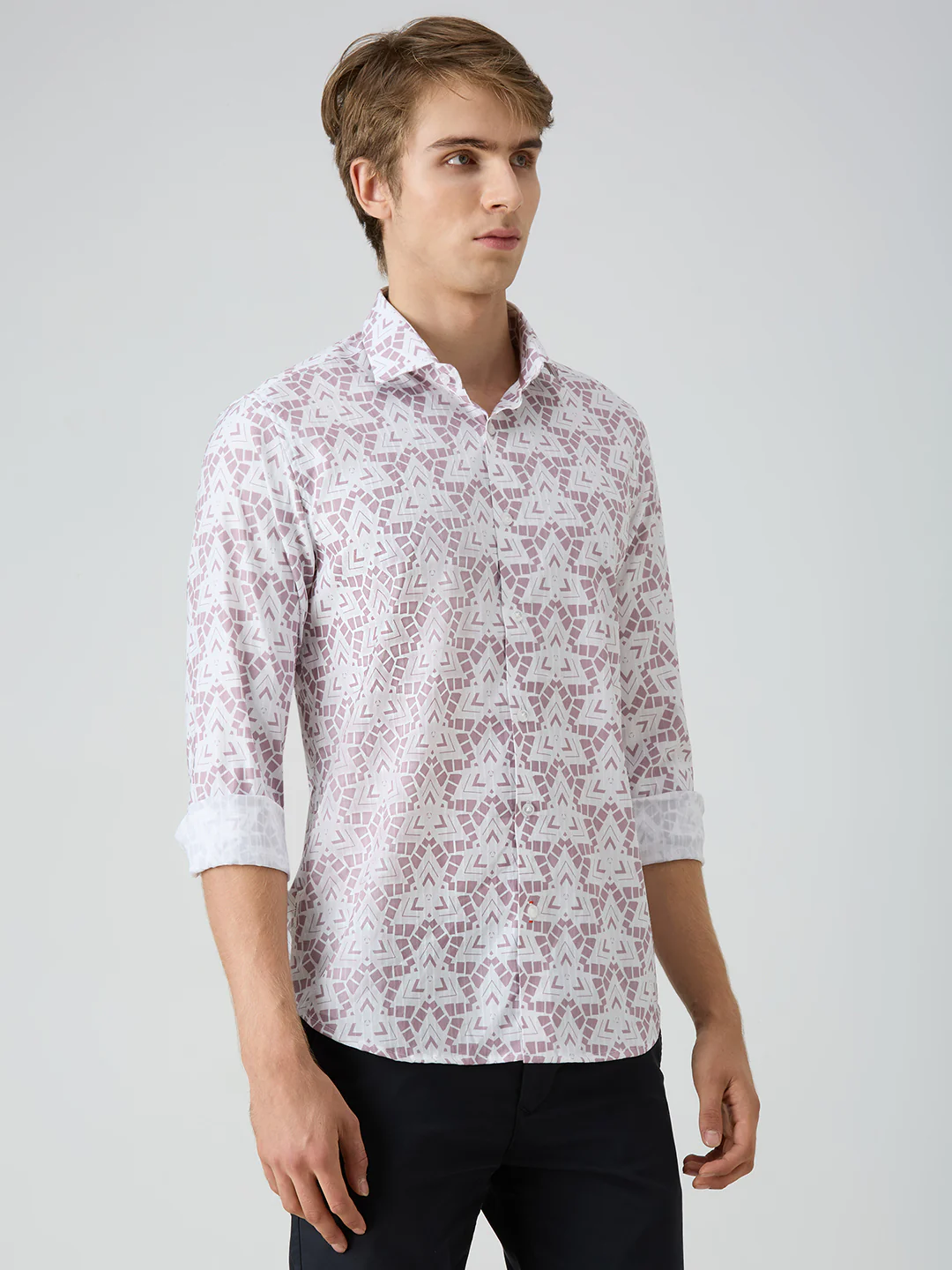 Men's Pink Printed Slim Fit Shirts - Image 5