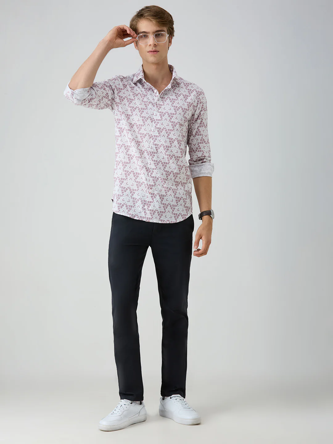 Men's Pink Printed Slim Fit Shirts - Image 8
