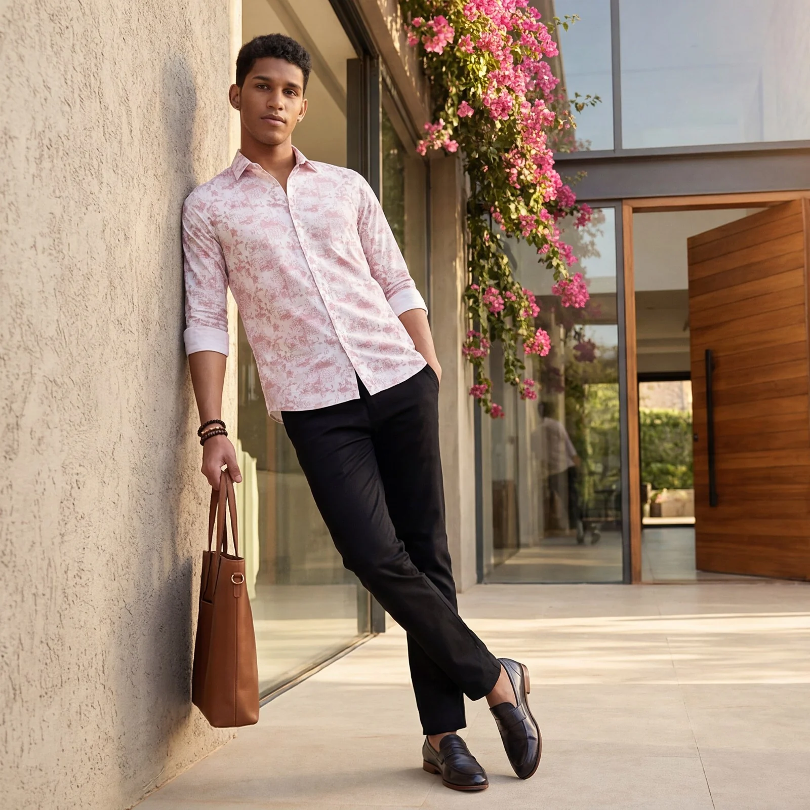 Men's Pink Printed Slim Fit Shirts