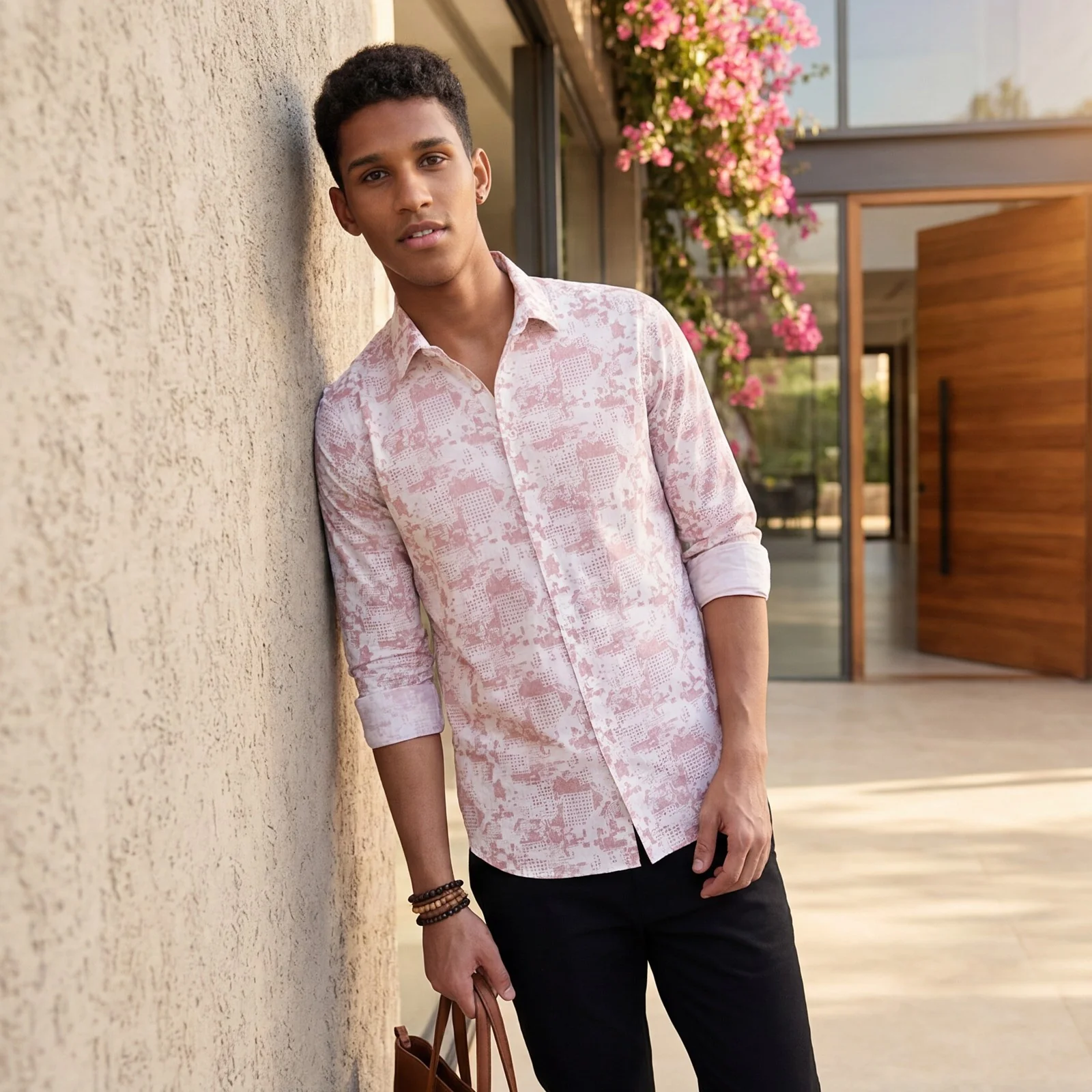 Men's Pink Printed Slim Fit Shirts - Image 2