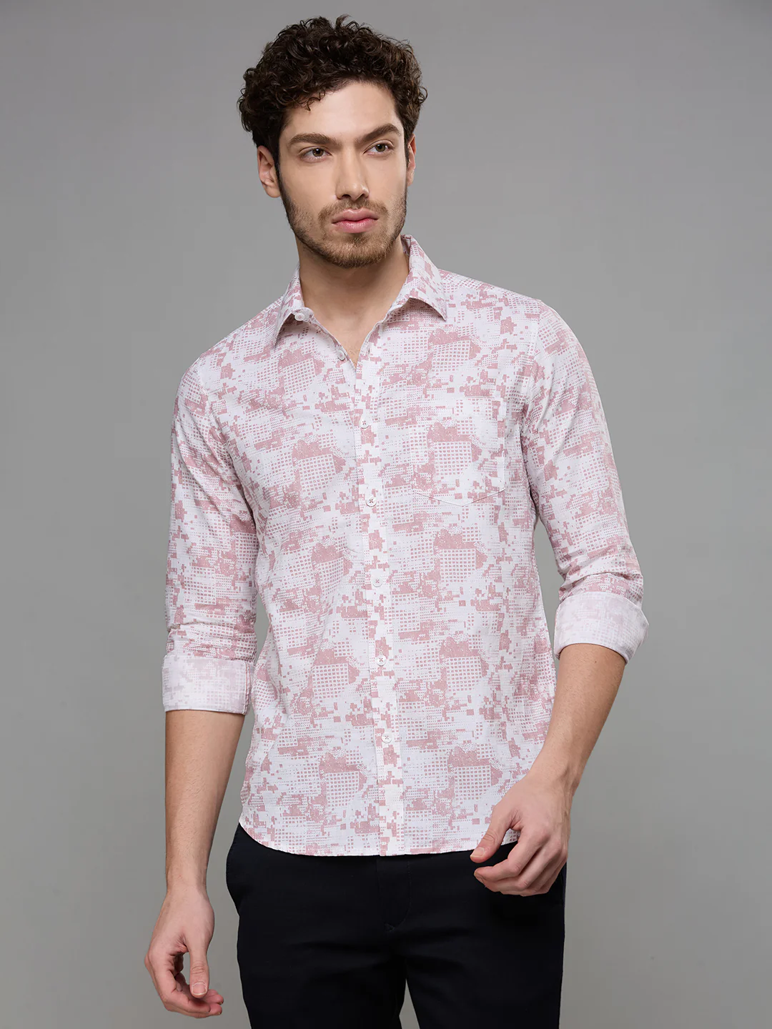 Men's Pink Printed Slim Fit Shirts - Image 3