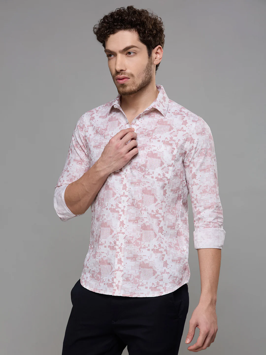 Men's Pink Printed Slim Fit Shirts - Image 4