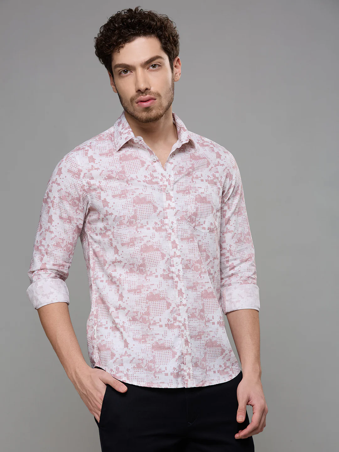 Men's Pink Printed Slim Fit Shirts - Image 5