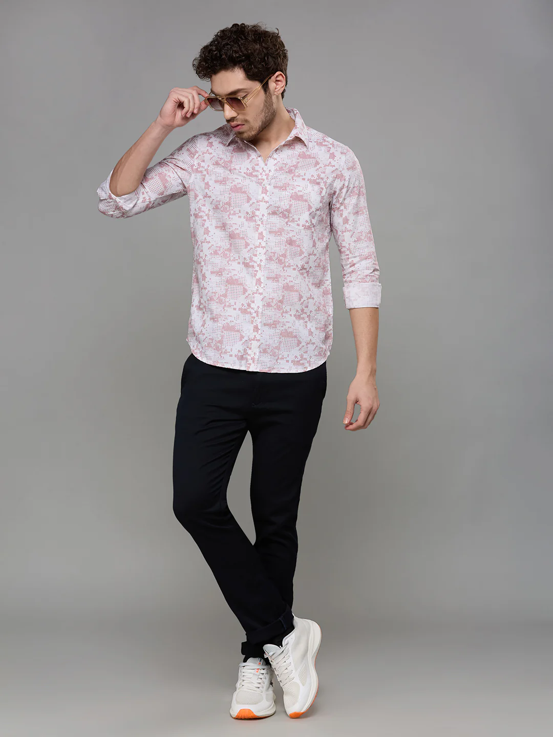 Men's Pink Printed Slim Fit Shirts - Image 8