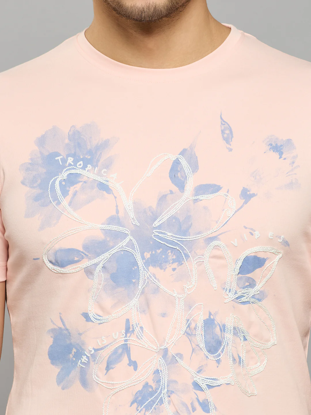Men's Pink Printed Slim Fit T-Shirts - Image 5