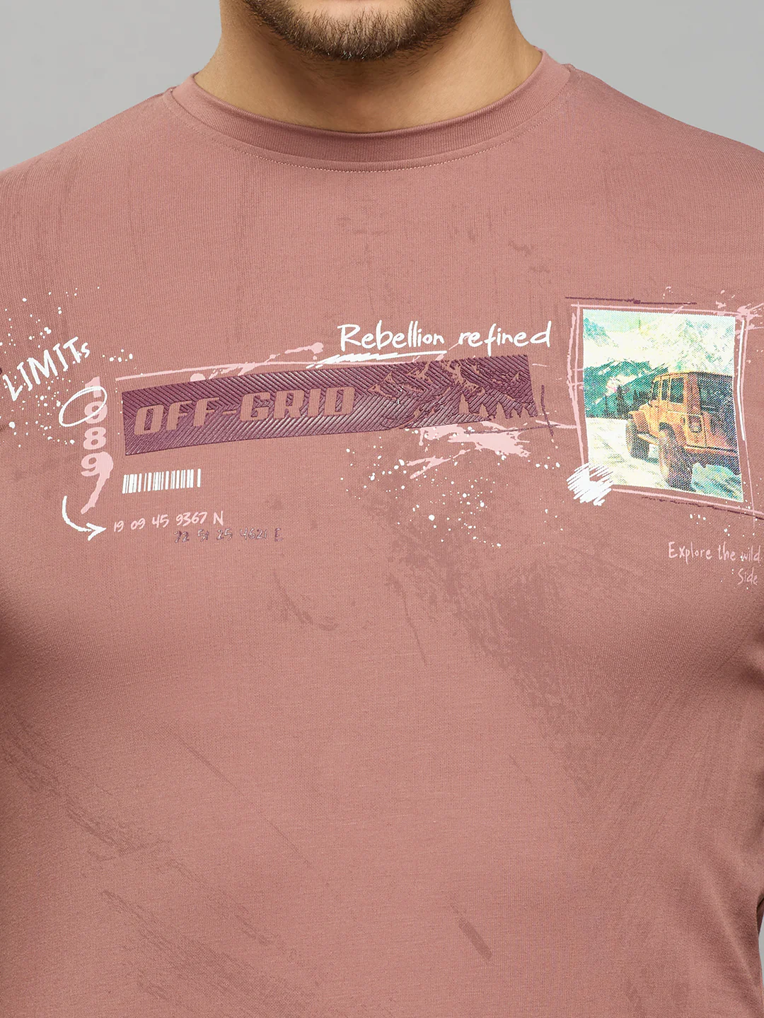 Men's Pink Printed Slim Fit T-Shirts - Image 5
