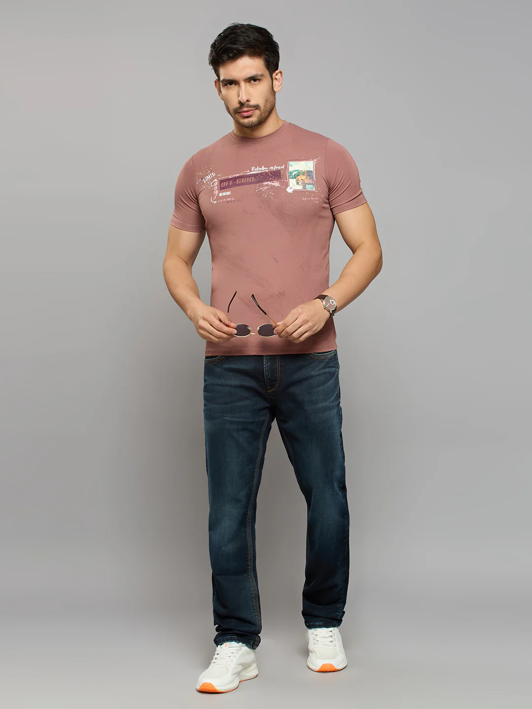 Men's Pink Printed Slim Fit T-Shirts - Image 6