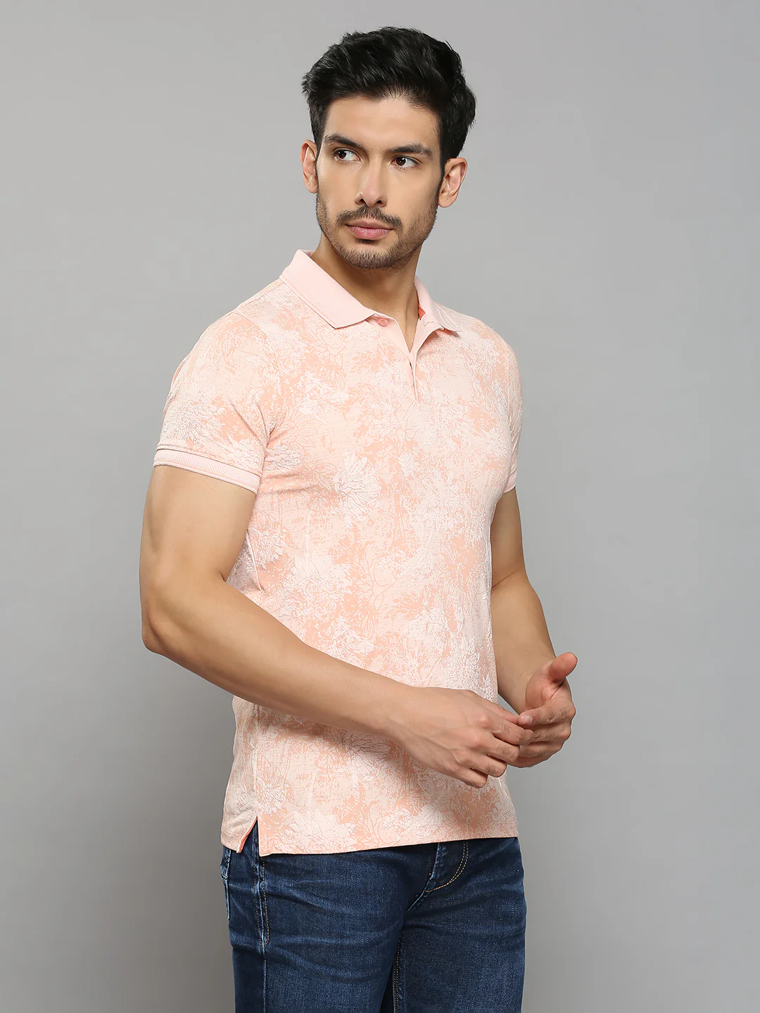 Men's Pink Printed Slim Fit T-Shirts - Image 3