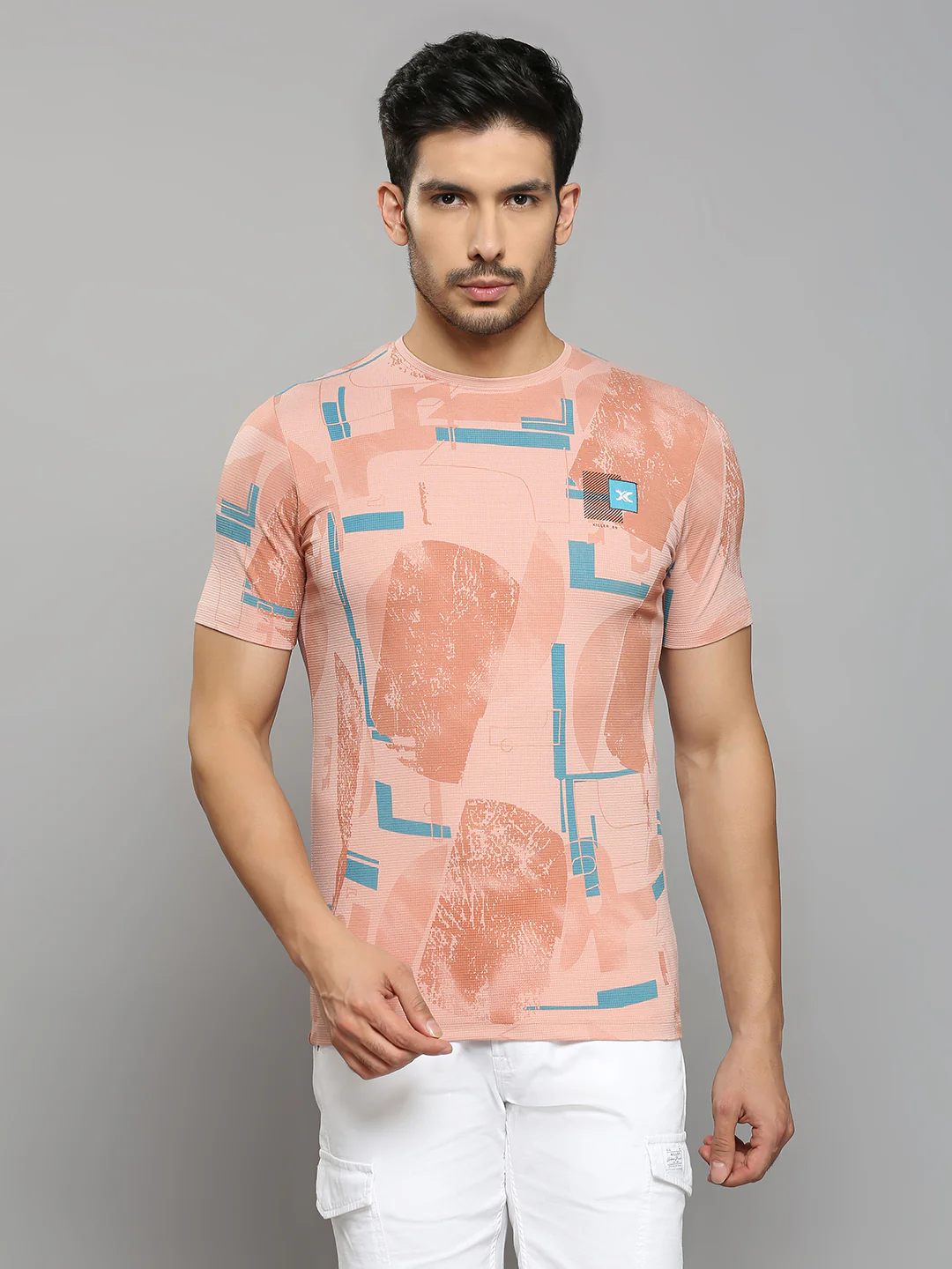 Men's Pink Printed Slim Fit T-Shirts
