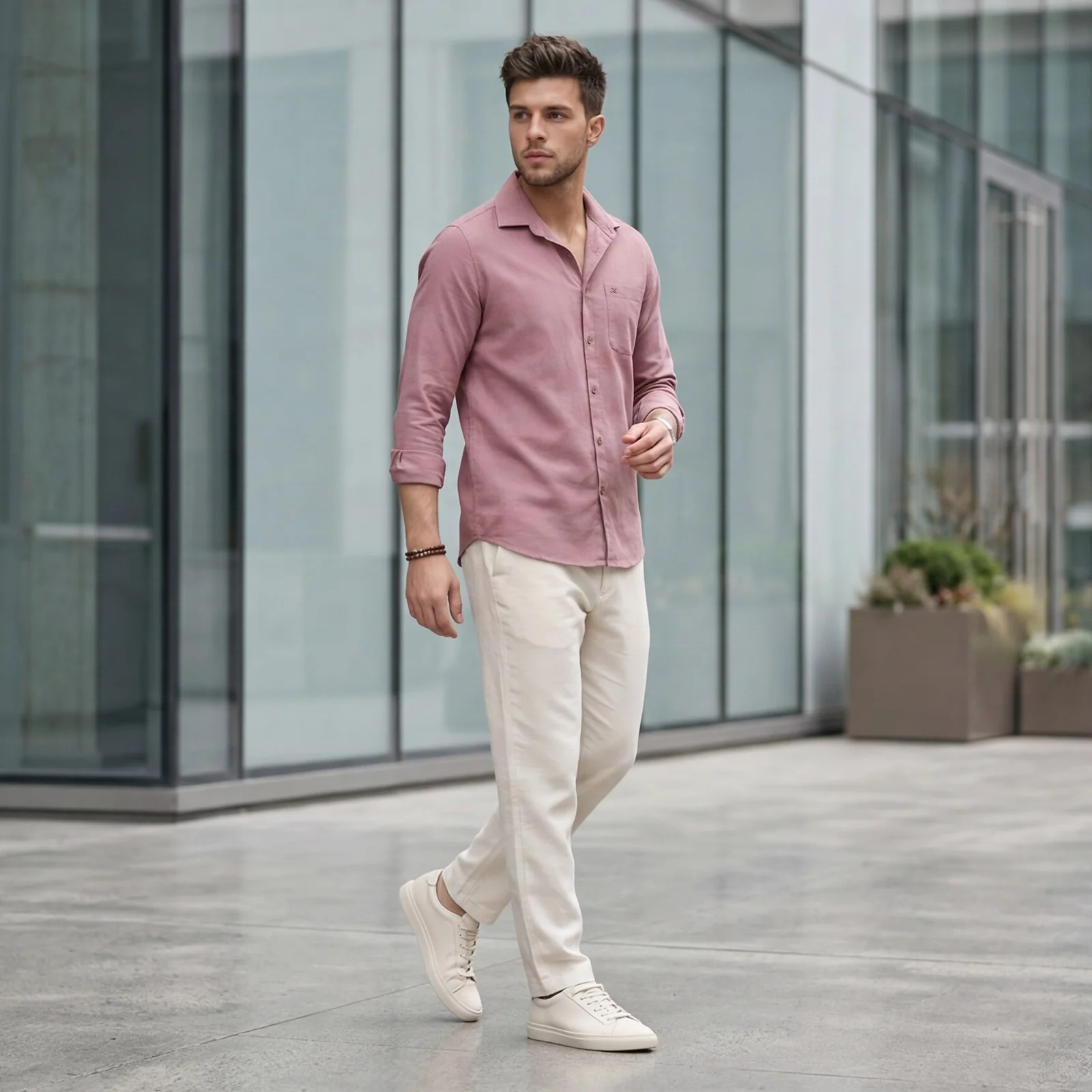 Men's Pink Solid Slim Fit Shirts