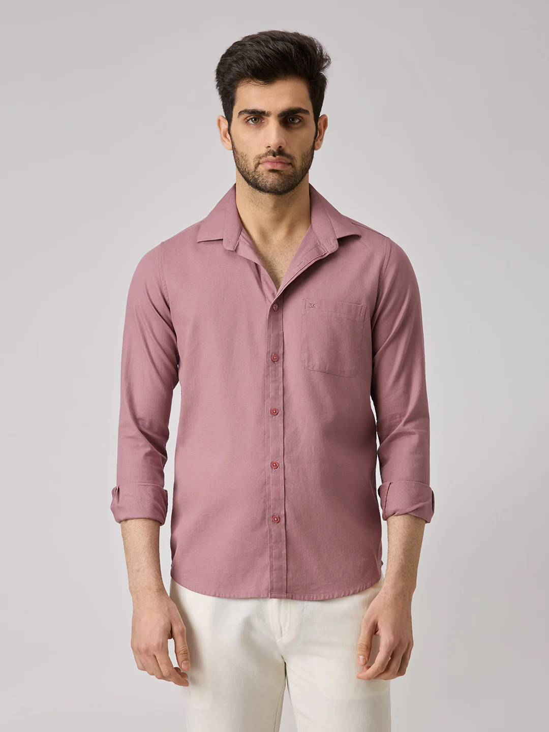 Men's Pink Solid Slim Fit Shirts - Image 3