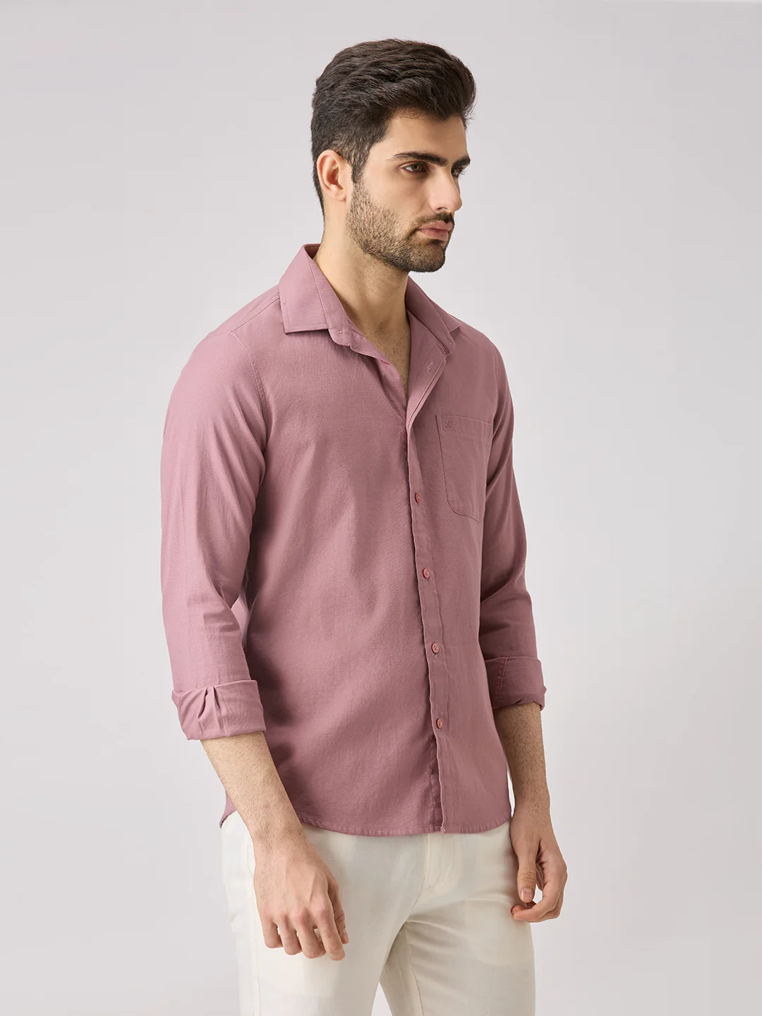 Men's Pink Solid Slim Fit Shirts - Image 5