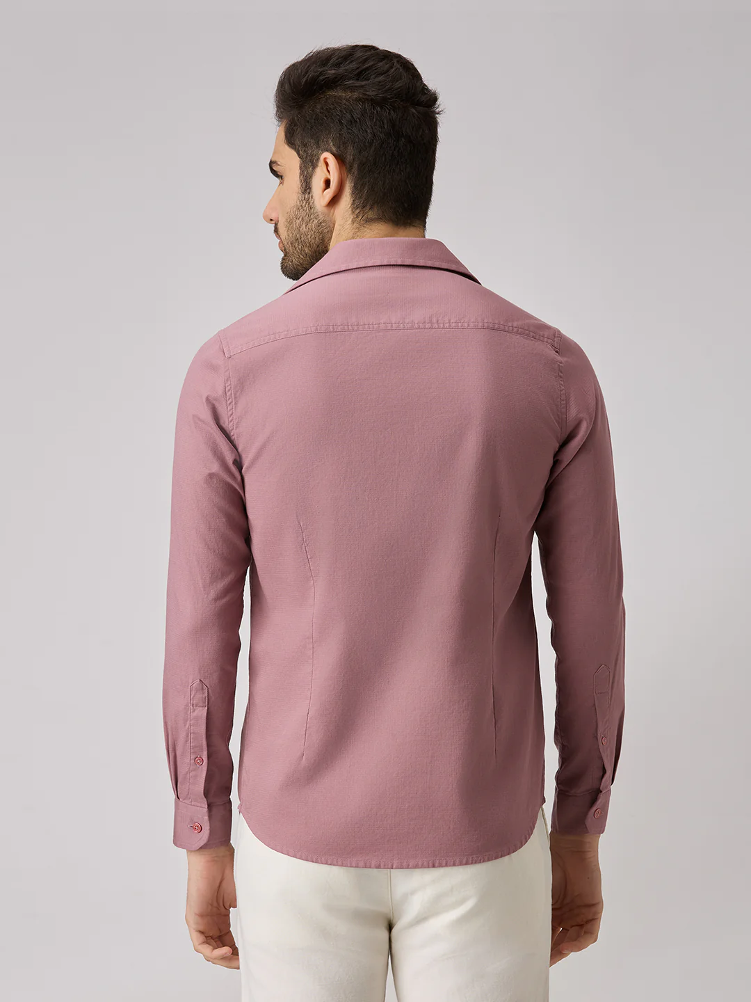Men's Pink Solid Slim Fit Shirts - Image 6