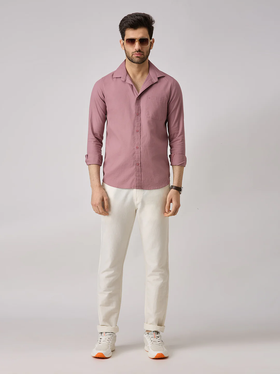 Men's Pink Solid Slim Fit Shirts - Image 8