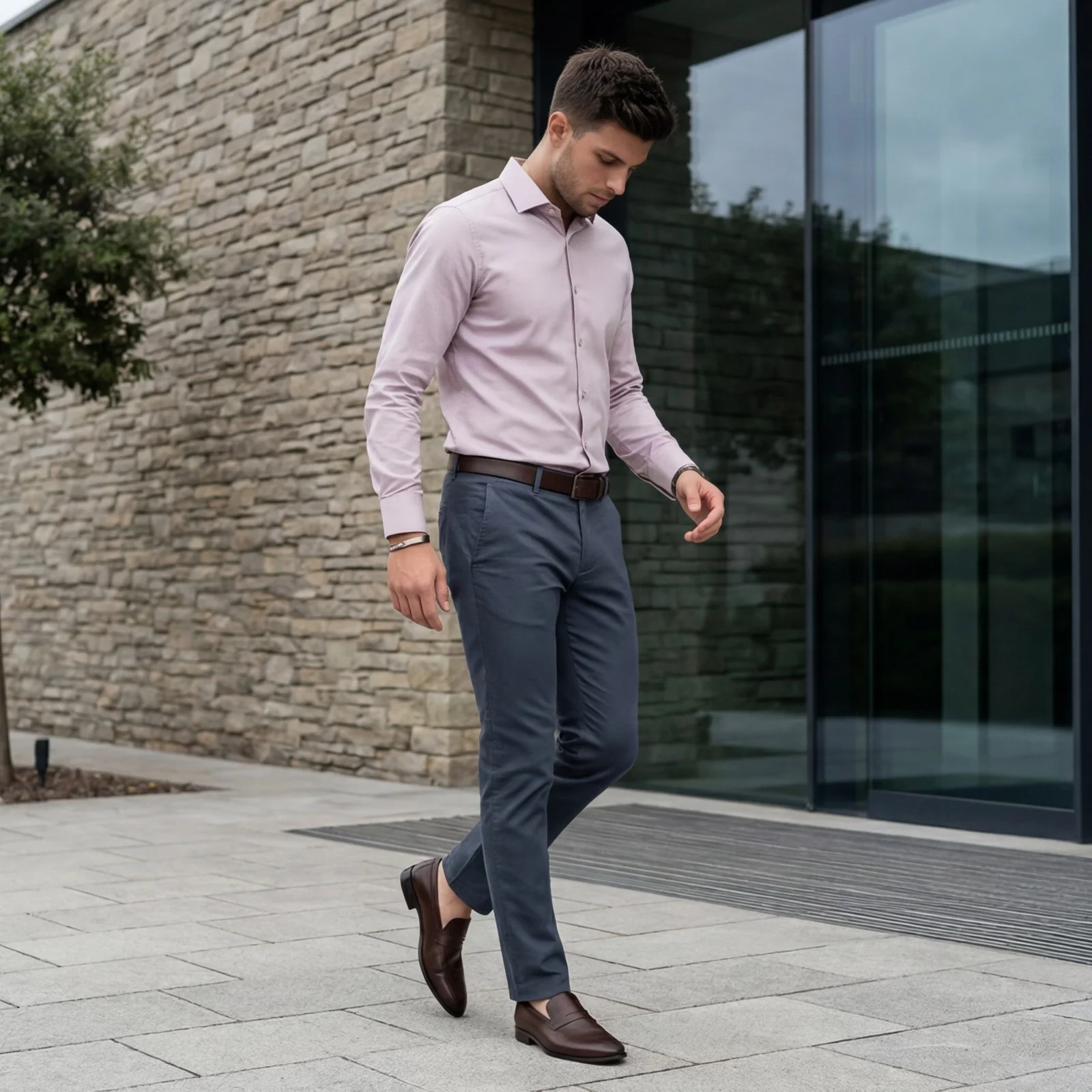 Men's Pink Solid Slim Fit Shirts