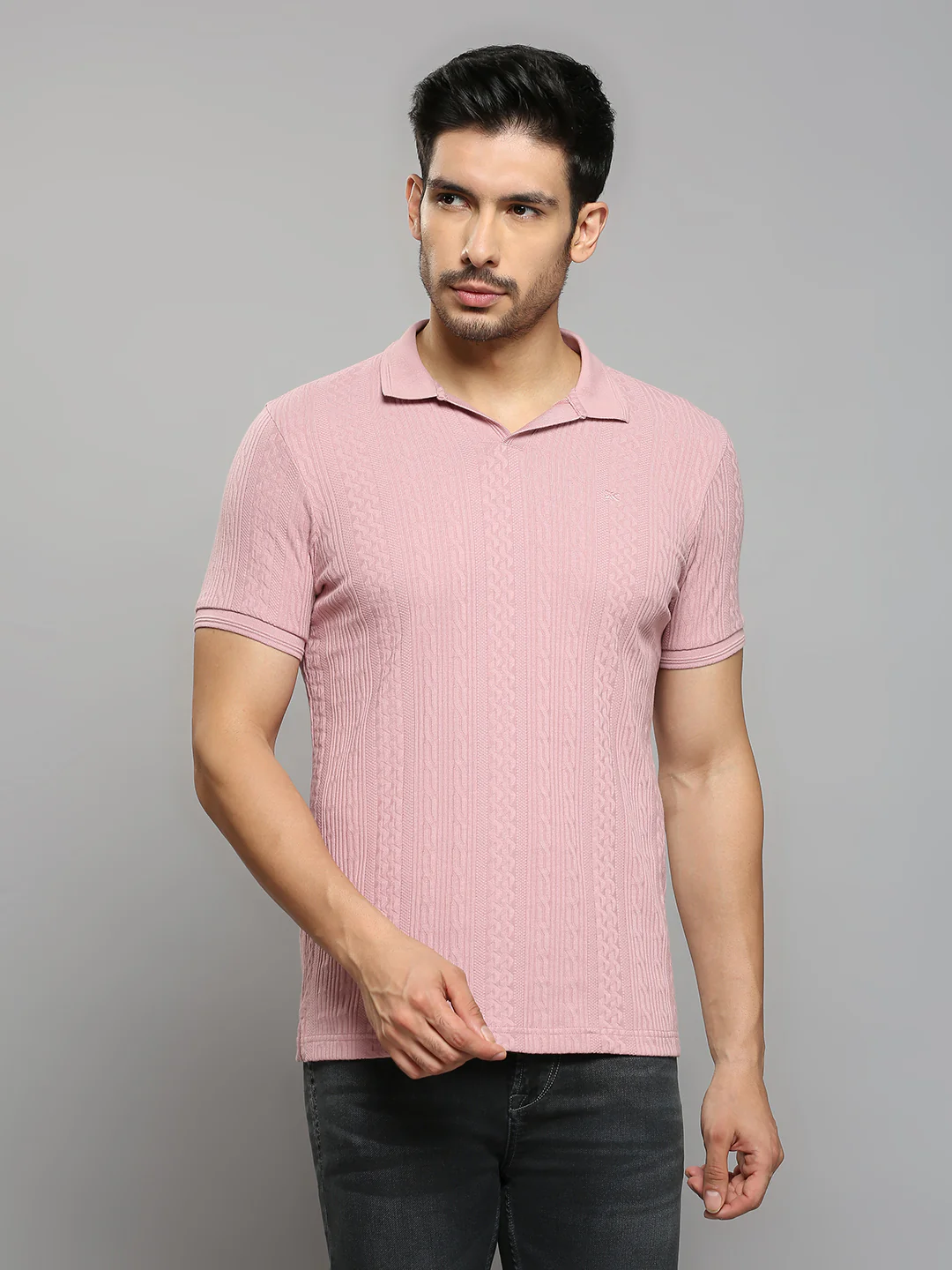 Men's Pink Solid Slim Fit T-Shirts