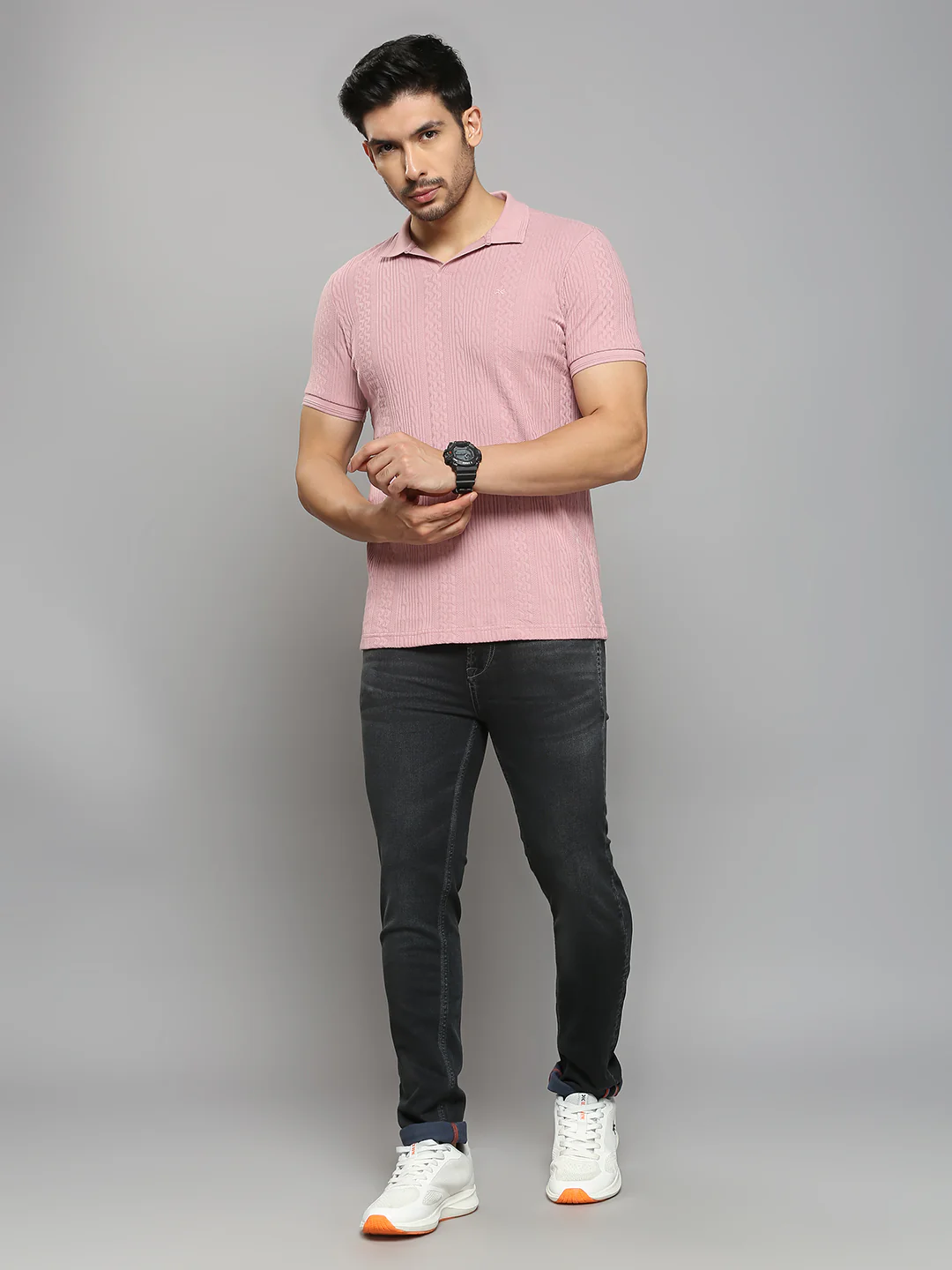 Men's Pink Solid Slim Fit T-Shirts - Image 6