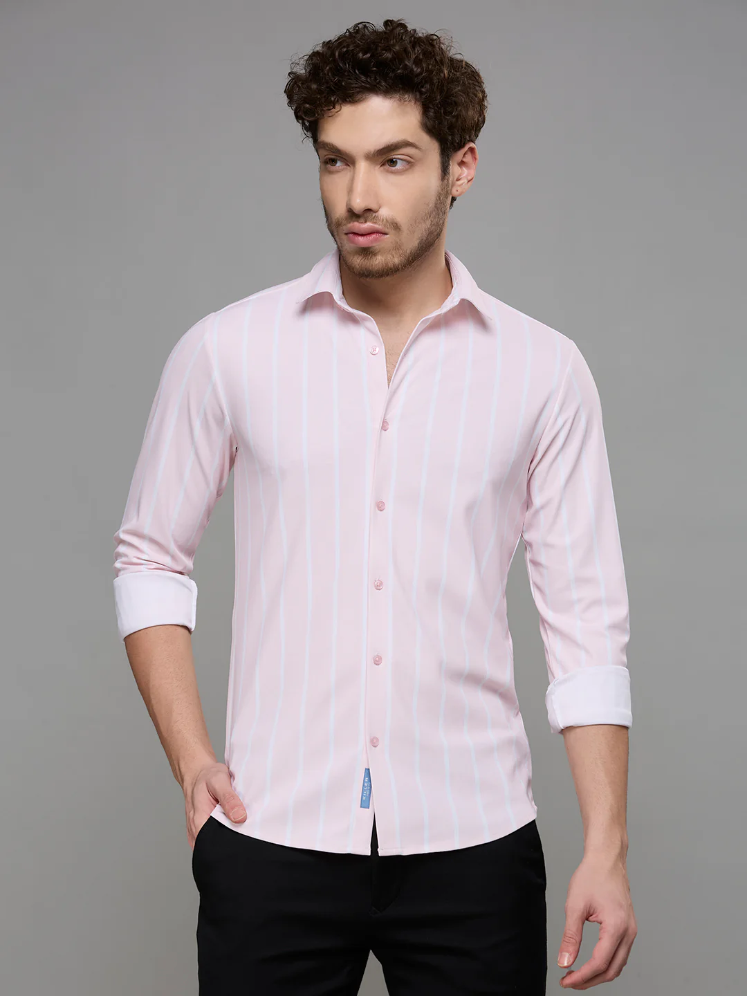 Men's Pink Striped Straight Fit Shirts - Image 3