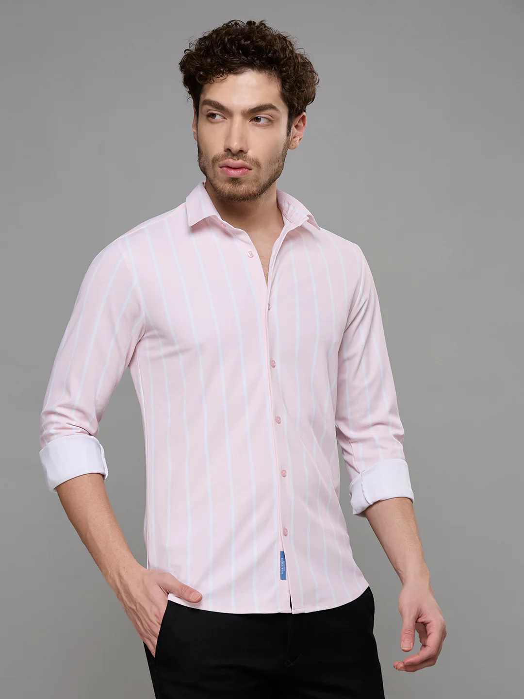 Men's Pink Striped Straight Fit Shirts - Image 5