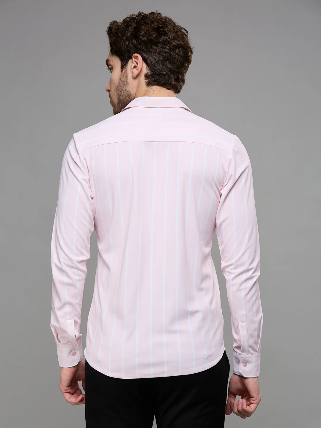 Men's Pink Striped Straight Fit Shirts - Image 6
