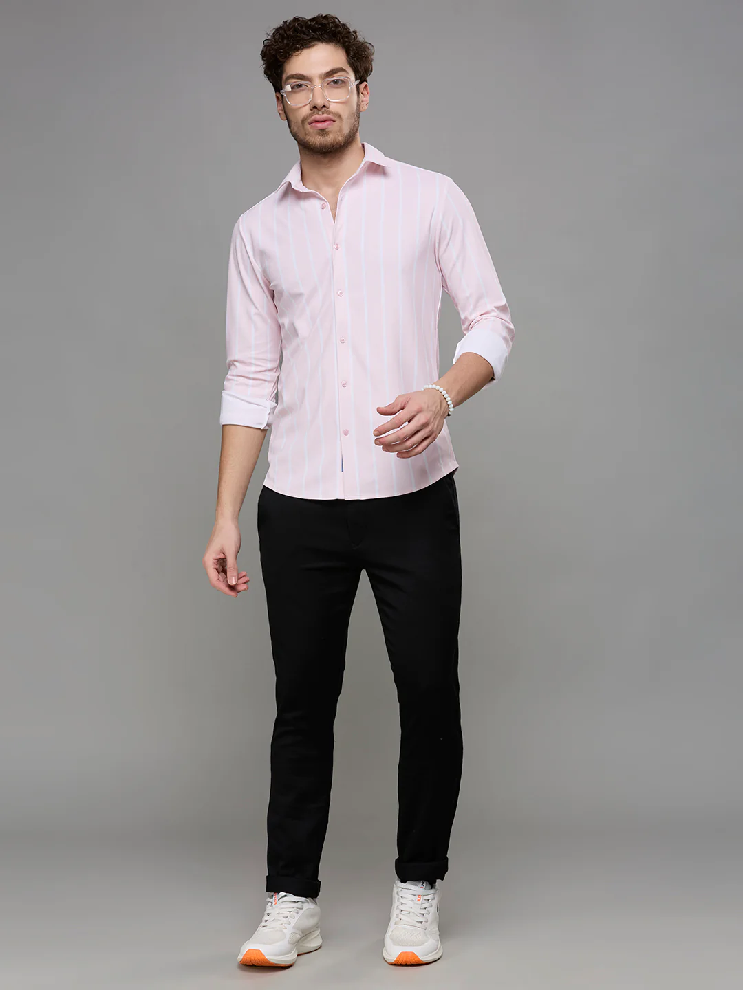 Men's Pink Striped Straight Fit Shirts - Image 8