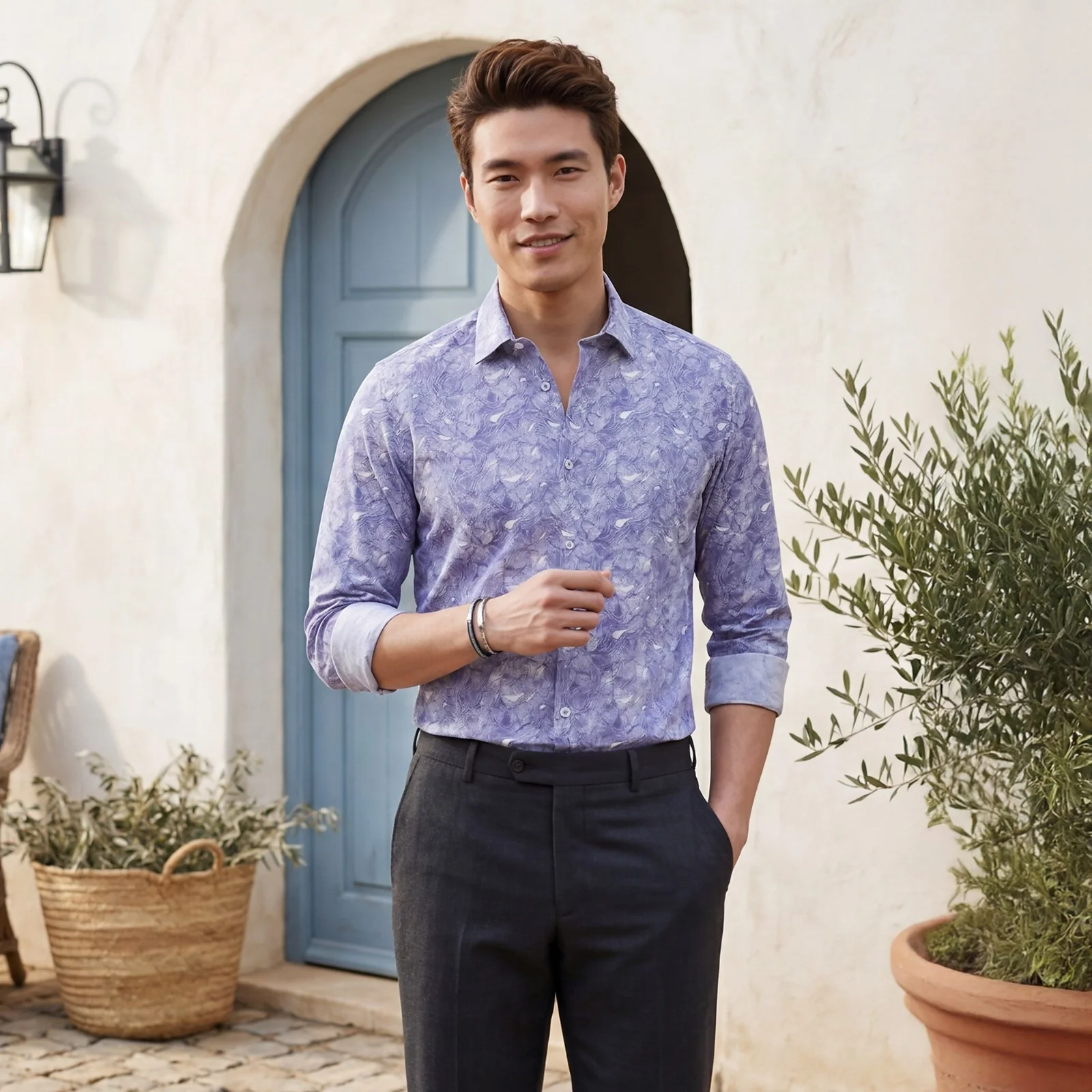 Men's Purple Printed Slim Fit Shirts - Image 2