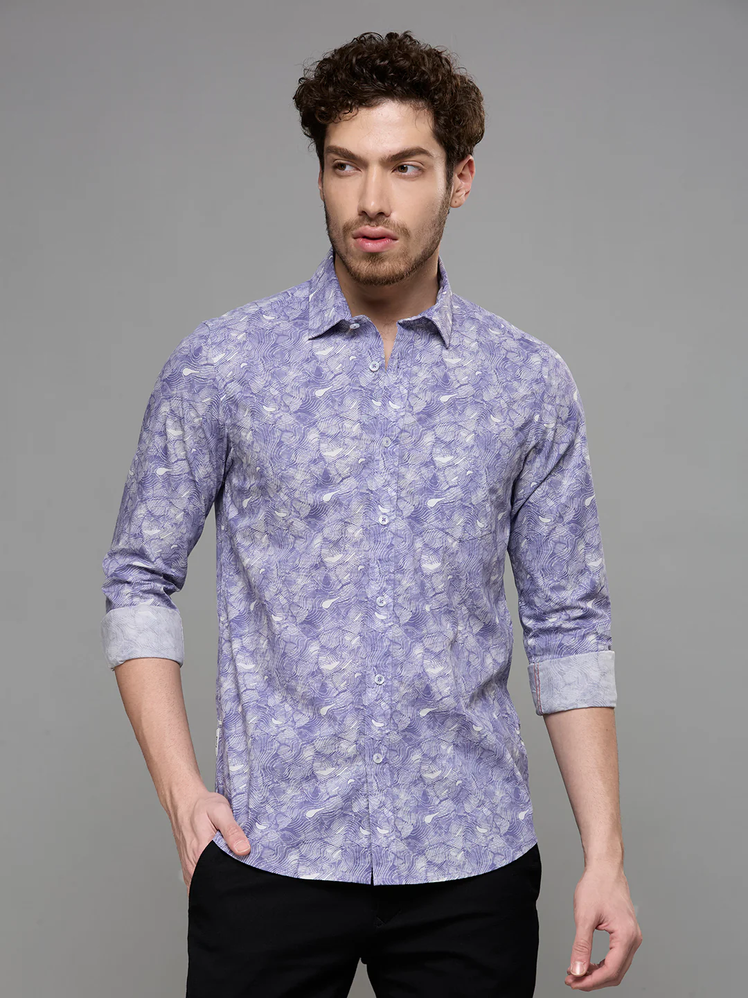 Men's Purple Printed Slim Fit Shirts - Image 3