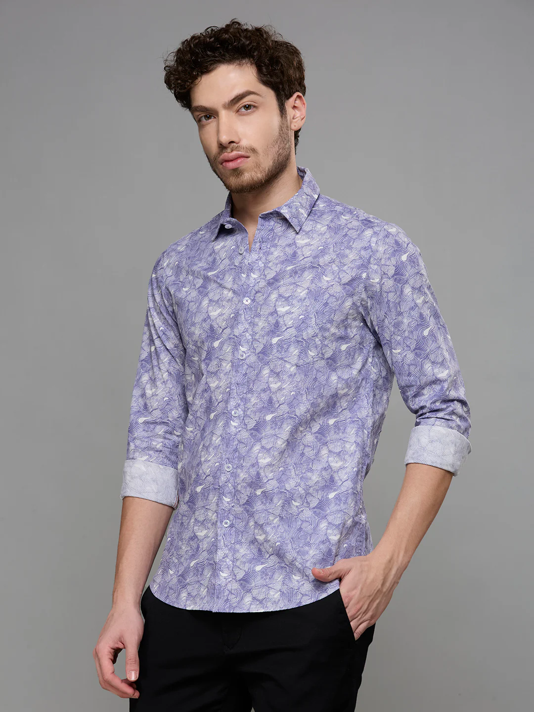 Men's Purple Printed Slim Fit Shirts - Image 4